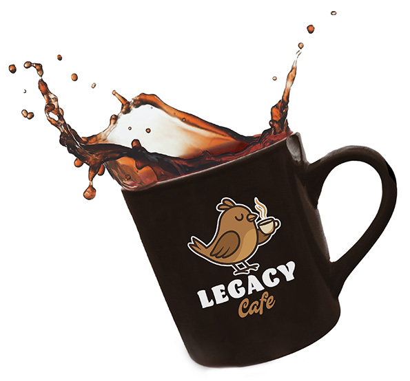 Legacy Cafe Logo on a cup of coffee